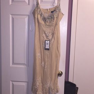 JULIAN JOYCE Rhinestone Champagne Cocktail Dress